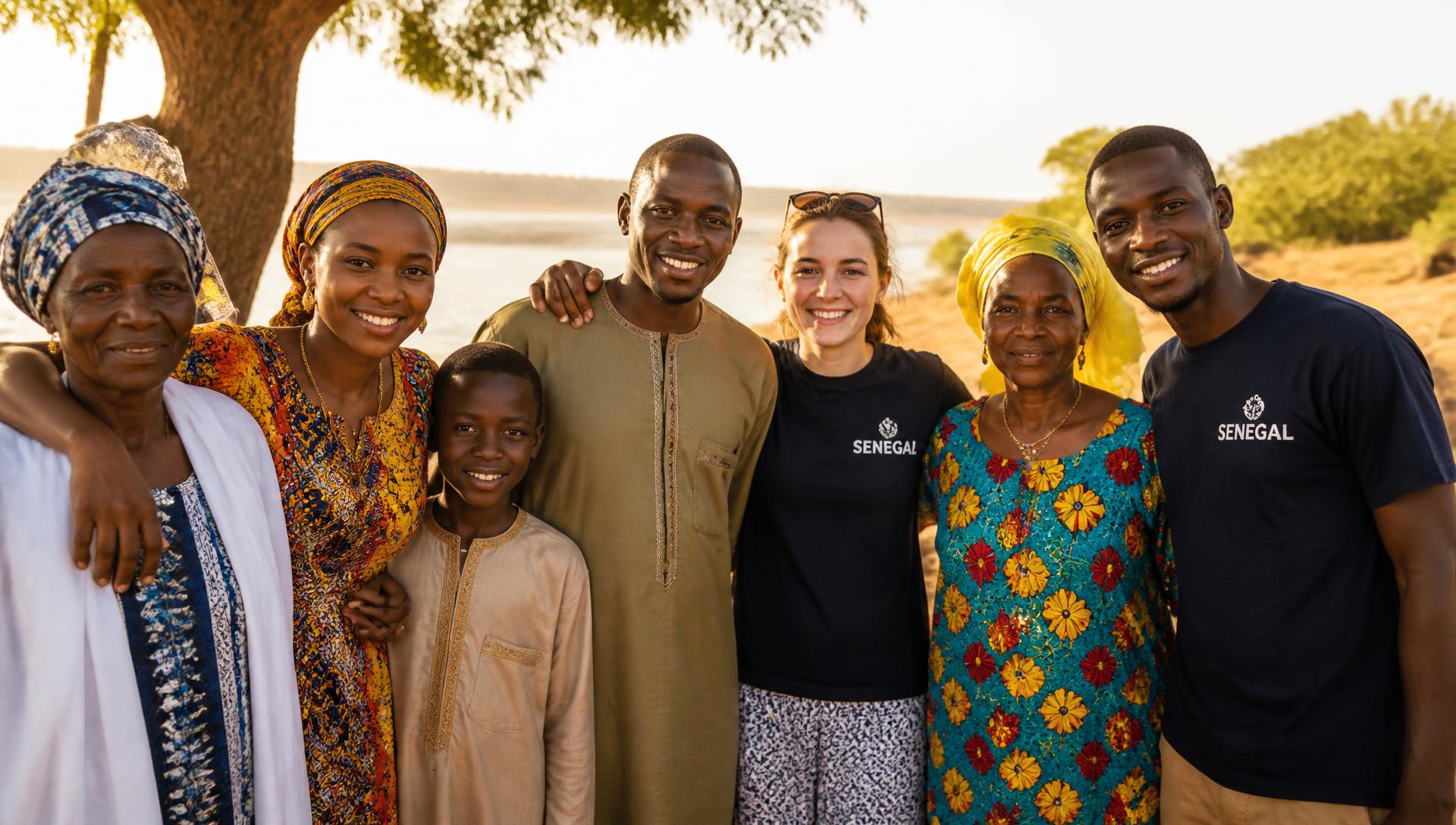 Familles et bénévoles réunis au Sénégal dans une lumière dorée